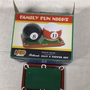 Cracker Barrel Black & Orange Pool Ball Salt and Pepper Set